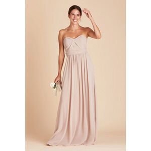 NWT Birdy Grey Grace Convertible Maxi Dress Strapless Slit Chiffon Taupe Small